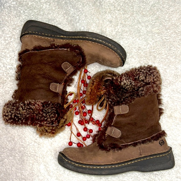 Born Shoes - BORN❄️Fuzzy Winter 2-Tone LEATHER BOOTS Size 6 US/ 36.5 EUR